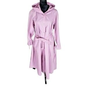 Vintage ICI by Bonders Purple Trench Coat Button Up w/ Hood Lightweight Jacket